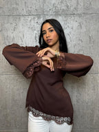 LACE TOP - MAUVE BROWN
